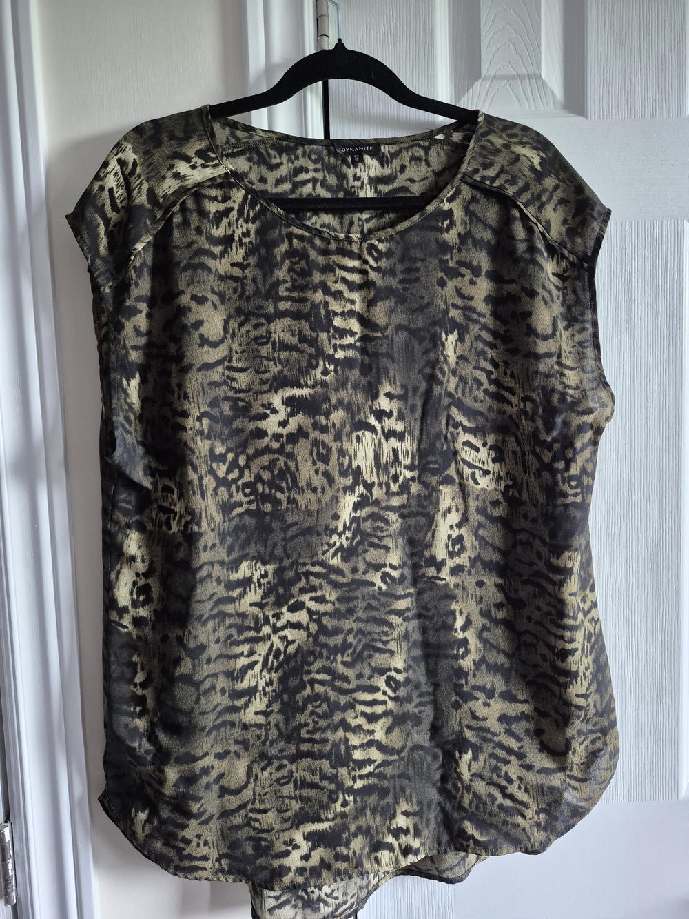 Dynamite Olive & Black Animal Print Cap-Sleeve Blouse